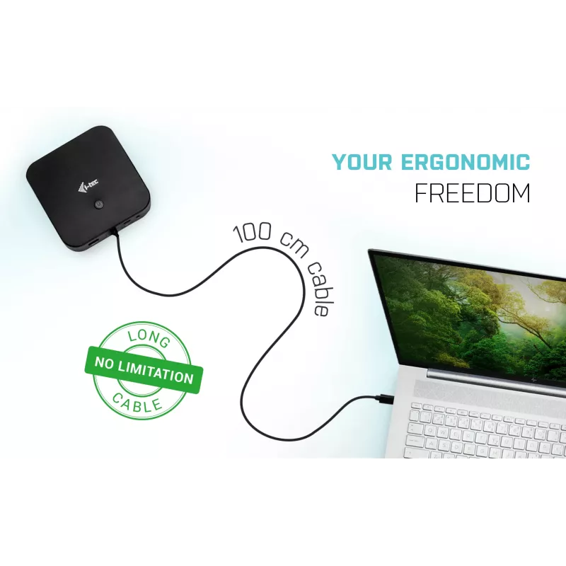 i-tec USB-C dviejų monitorių dokų stotelė su 100 W įkrovimu