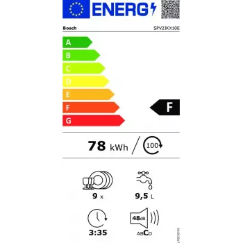 Įmontuojamas indaplovė Bosch Serie 2 SPV2IKX10E, siaura 45 cm, 9 komplektų, 48 dB, 5 programų, nerūdijančio plieno vidus