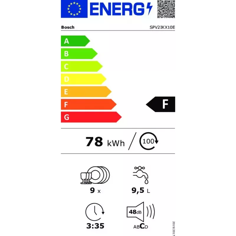 Įmontuojamas indaplovė Bosch Serie 2 SPV2IKX10E, siaura 45 cm, 9 komplektų, 48 dB, 5 programų, nerūdijančio plieno vidus