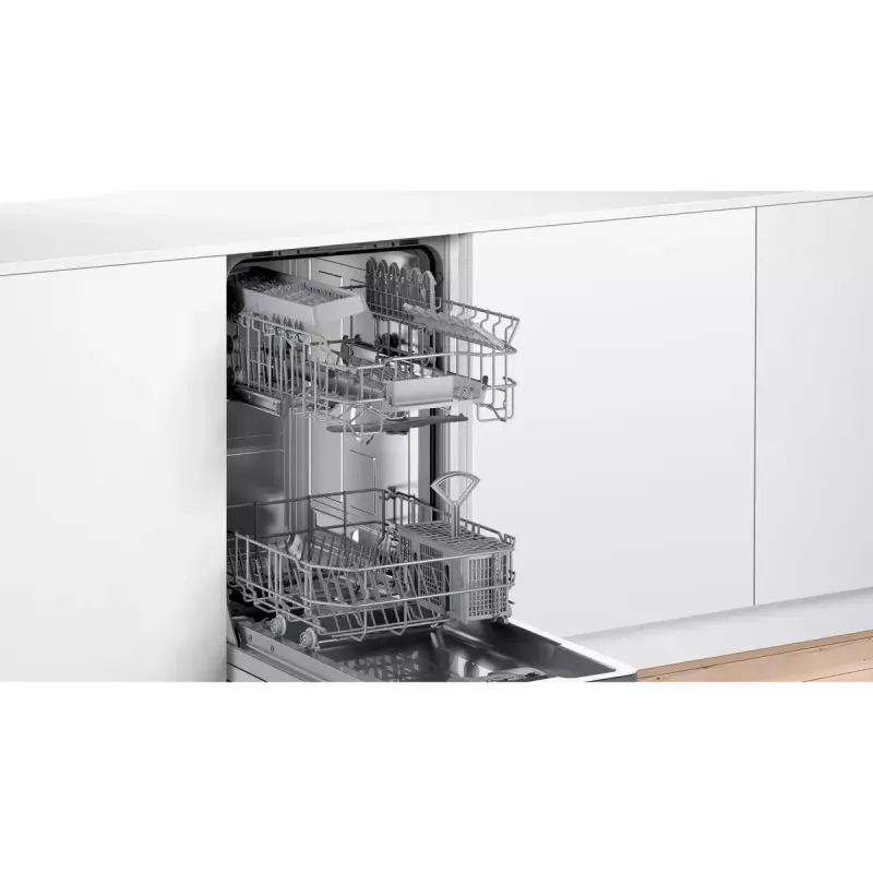 Įmontuojamas indaplovė Bosch Serie 2 SPV2IKX10E, siaura 45 cm, 9 komplektų, 48 dB, 5 programų, nerūdijančio plieno vidus