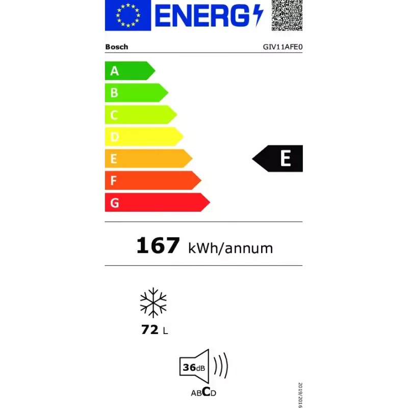 Įmontuojamas šaldiklis Bosch Serie 6 GIV11AFE0 — 72 L, jutiklinis valdymas, LED ekranas, reversinės durelės, 36 dB