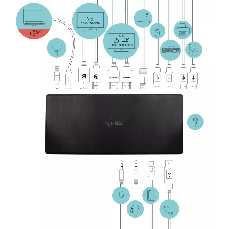 Docking stotelė i-tec USB-C Quattro Display su Power Delivery 85 W