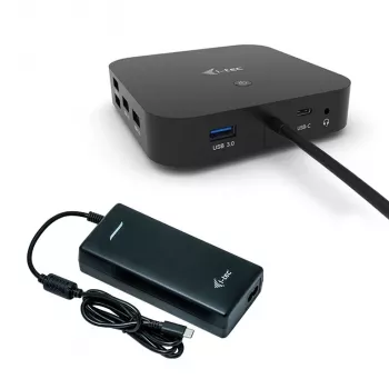 i-tec USB-C dviejų monitorių dokų stotelė su 100 W įkrovimu ir universalus 100 W adapteris