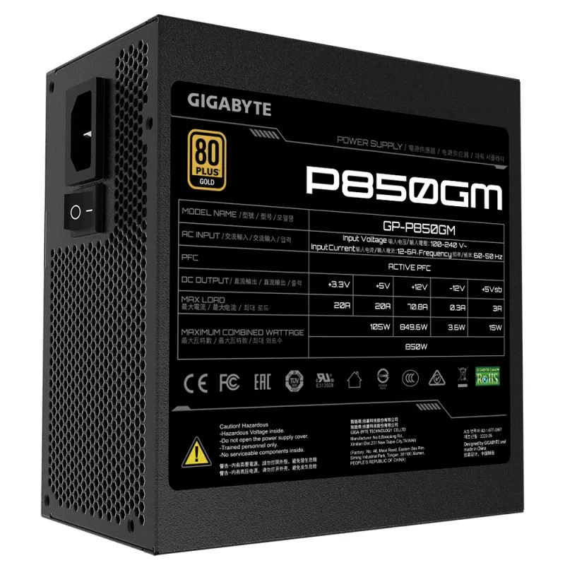 GIGABYTE P850GM maitinimo blokas 850 W 20+4 pin ATX ATX Juoda