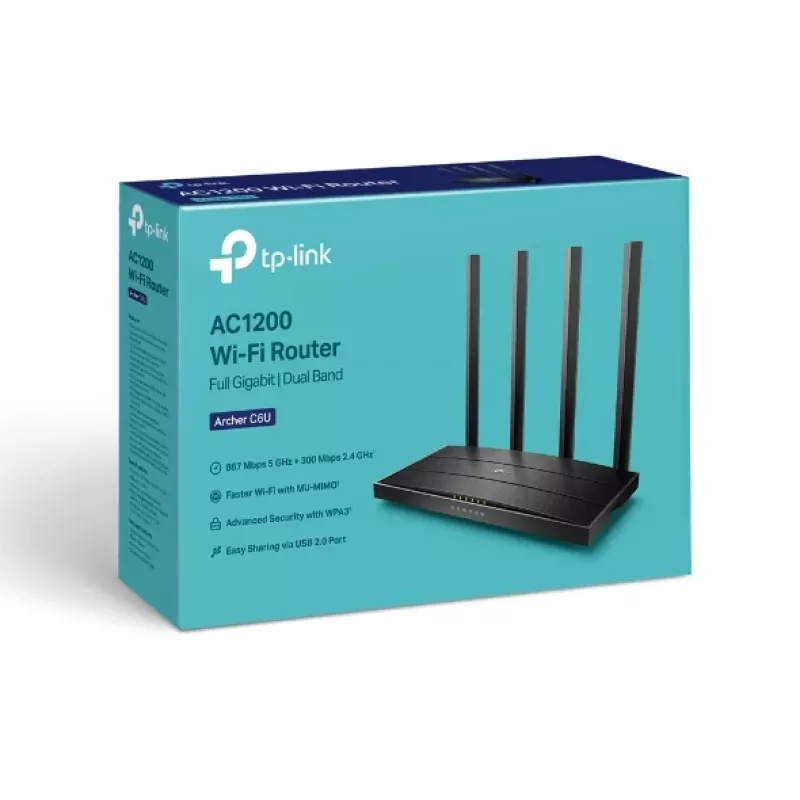 TP-Link Archer C6U belaidis maršrutizatorius Gigabit Ethernet dviejų juostų (2,4 GHz / 5 GHz) Juodas