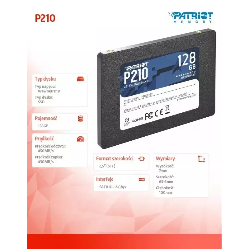 Patriot Memory P210 2.5 colio 128GB SATA III 450/350 MB/s