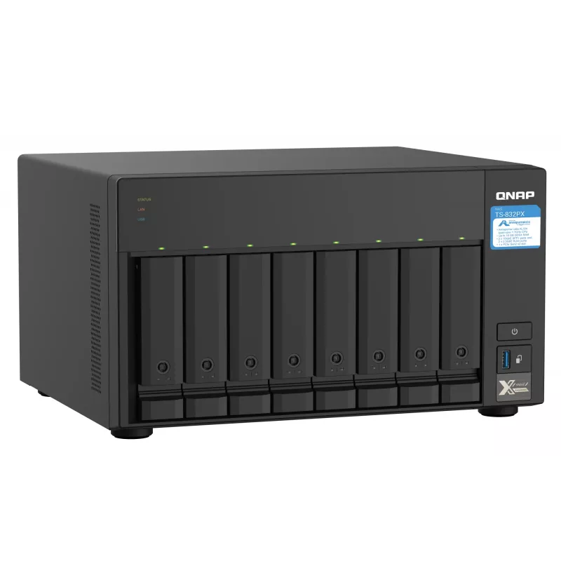QNAP TS-832PX NAS bokštinis Annapurna Labs AL324 4 GB DDR4 0 TB QNAP Turbo System aliuminis, juodas