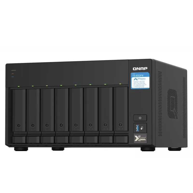 QNAP TS-832PX NAS bokštinis Annapurna Labs AL324 4 GB DDR4 0 TB QNAP Turbo System aliuminis, juodas