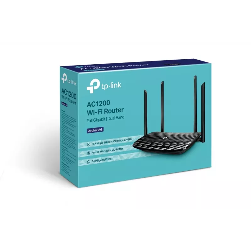 TP-Link Archer A6 belaidis maršrutizatorius AC1200 Gigabit Ethernet dviejų juostų (2,4 GHz / 5 GHz) juodas