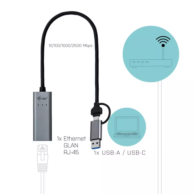 i-tec Metal USB-C/USB-A 2.5Gbps Ethernet adapteris