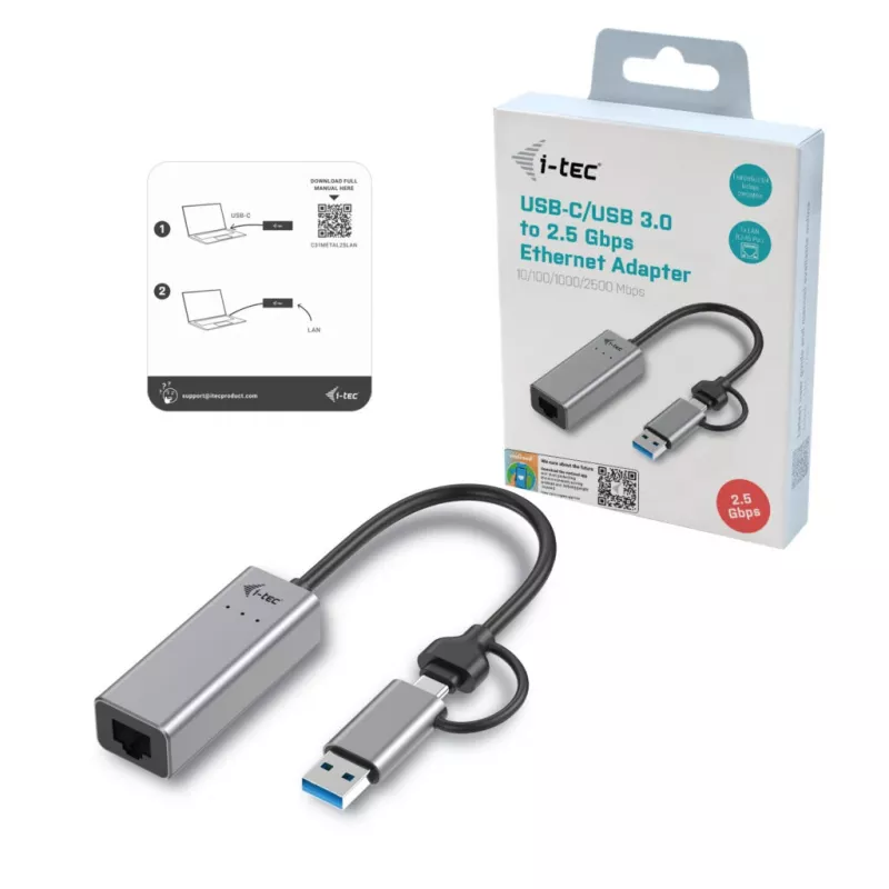 i-tec Metal USB-C/USB-A 2.5Gbps Ethernet adapteris