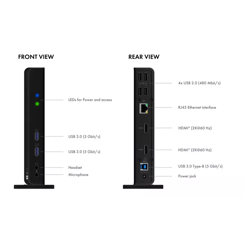 ICY BOX IB-DK2251AC Laidinis USB 3.2 Gen 2 (3.1 Gen 2) Type-A stotelė juoda