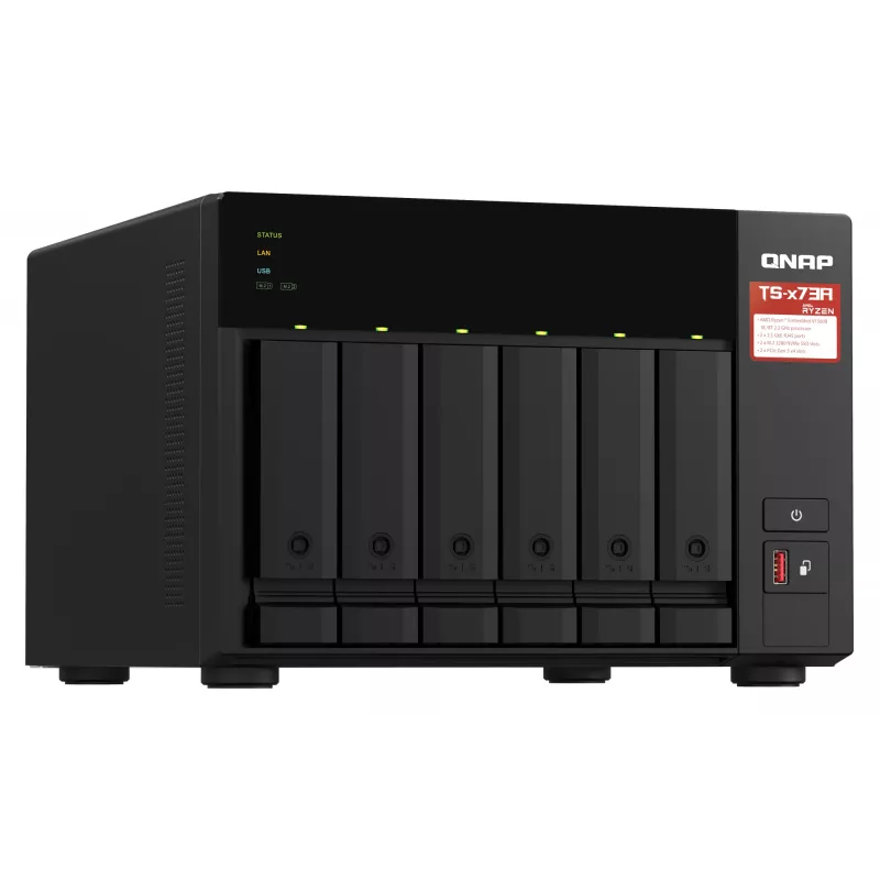 QNAP TS-673A NAS bokštas Ryzen Embedded V1500B 8 GB DDR4 0 TB QNAP Turbo System juodas