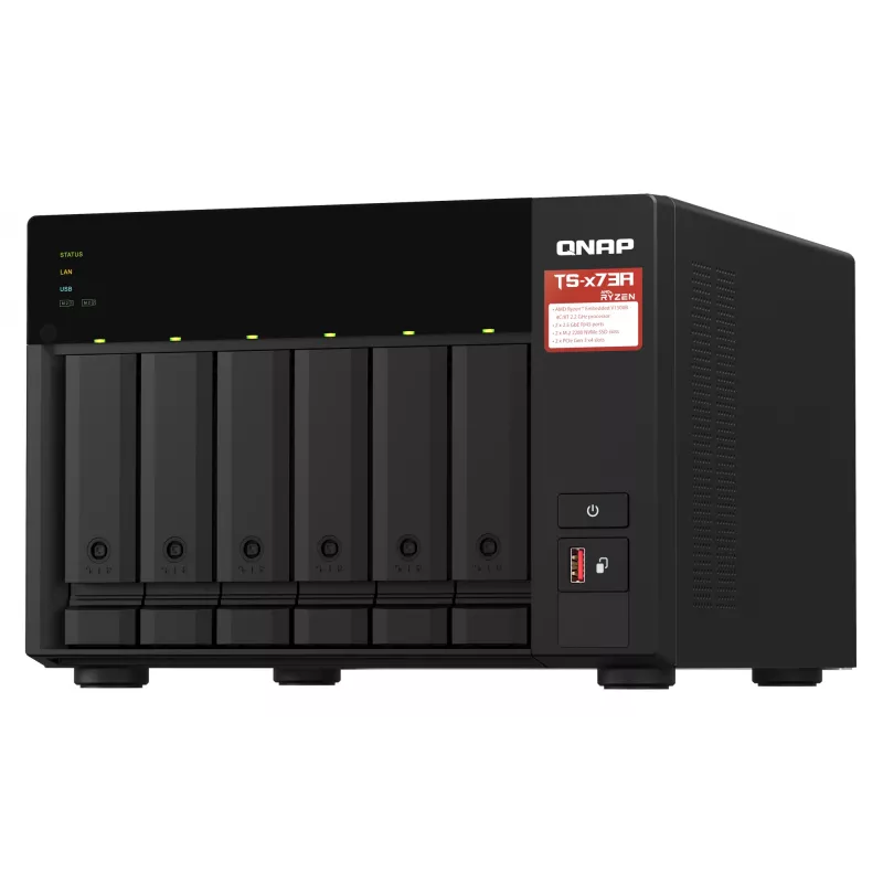QNAP TS-673A NAS bokštas Ryzen Embedded V1500B 8 GB DDR4 0 TB QNAP Turbo System juodas