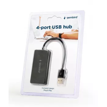 USB šakotuvas Gembird UHB-U2P4-04 — 4 prievadai USB 2.0, juodas, 480 Mbit/s