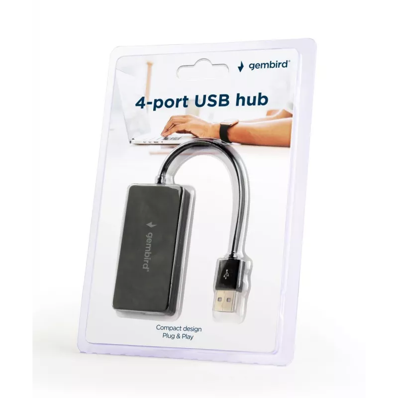 USB šakotuvas Gembird UHB-U2P4-04 — 4 prievadai USB 2.0, juodas, 480 Mbit/s