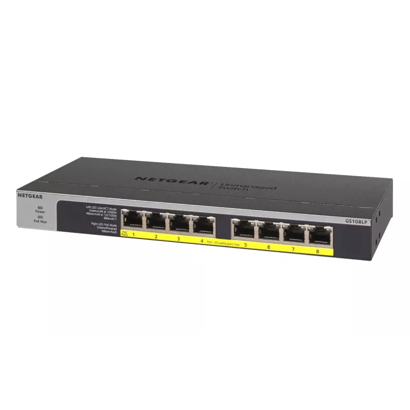 NETGEAR GS108LP nevaldomas Gigabit Ethernet (10/100/1000) jungiklis su PoE, 1U, juodas/pilka