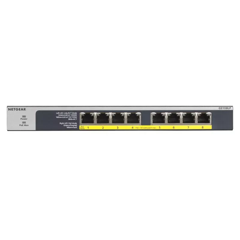 NETGEAR GS108LP nevaldomas Gigabit Ethernet (10/100/1000) jungiklis su PoE, 1U, juodas/pilka