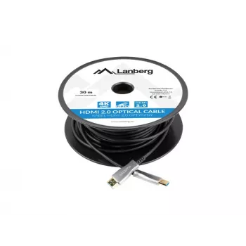 HDMI kabelis LANBERG CA-HDMI-20FB-0300-BK — 30 m, HDMI A kištukas-kištukas, HDMI 2.0, 18 Gbit/s, 4K@144Hz, HDR, ARC, Ethernet, juodas
