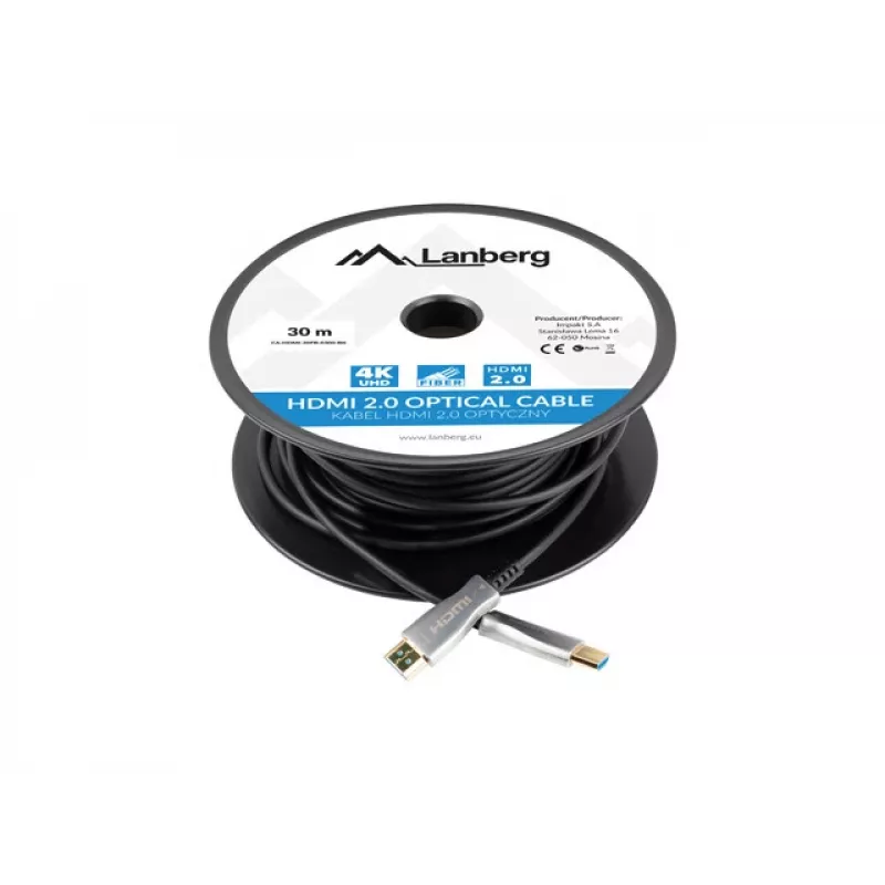 Lanberg CA-HDMI-20FB-0300-BK šviesolaidinis (AOC) HDMI 2.0 laidas, 30 m, M/M, 4K, juodas