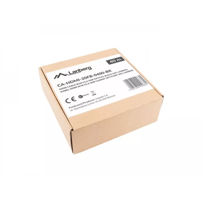 HDMI laidas LANBERG CA-HDMI-20FB-0400-BK — 40 m, HDMI 2.0 Type A kištukas–kištukas, 18 Gbit/s, 4K@144Hz, HDR, ARC, Ethernet
