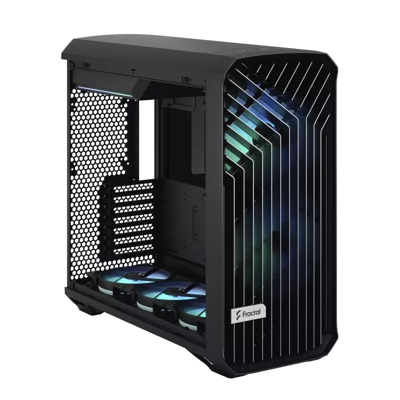 PC korpusas Fractal Design Torrent Tower Black – ATX/EATX/ITX, 2x180mm priekiniai ventiliatoriai, 2x3,5 colio ir 4x2,5 colio diskų vietos, grūdintas stiklas