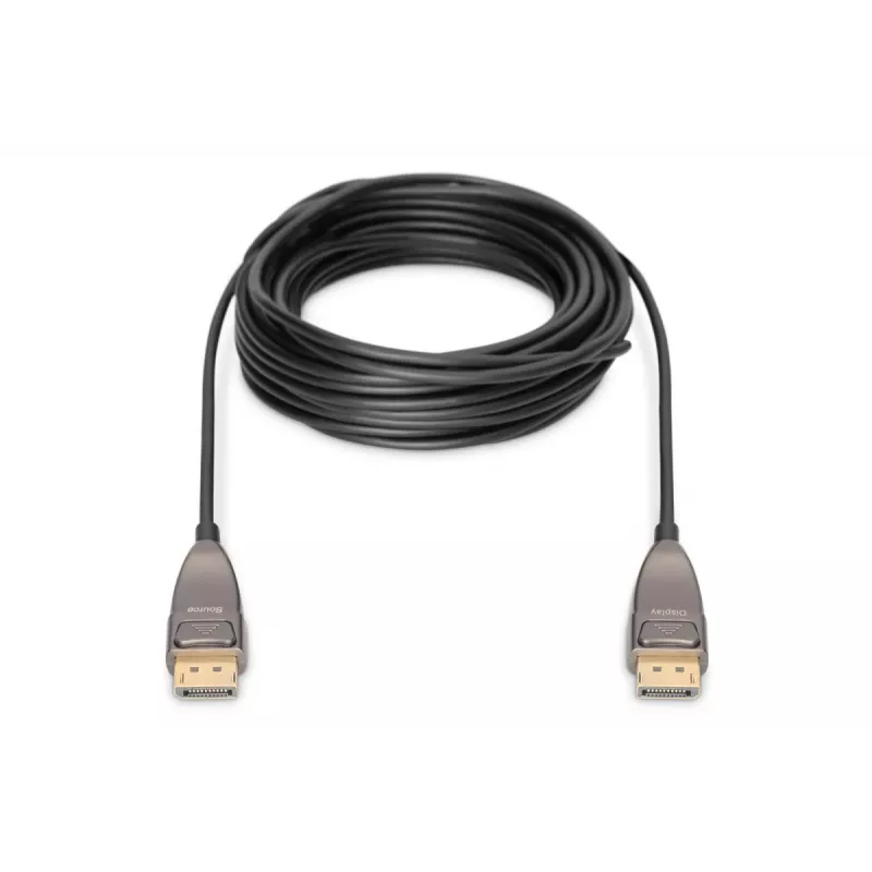 DIGITUS DisplayPort AOC hibridinis šviesolaidinis laidas M/M UHD 8K@60Hz, CE, juodas 15m