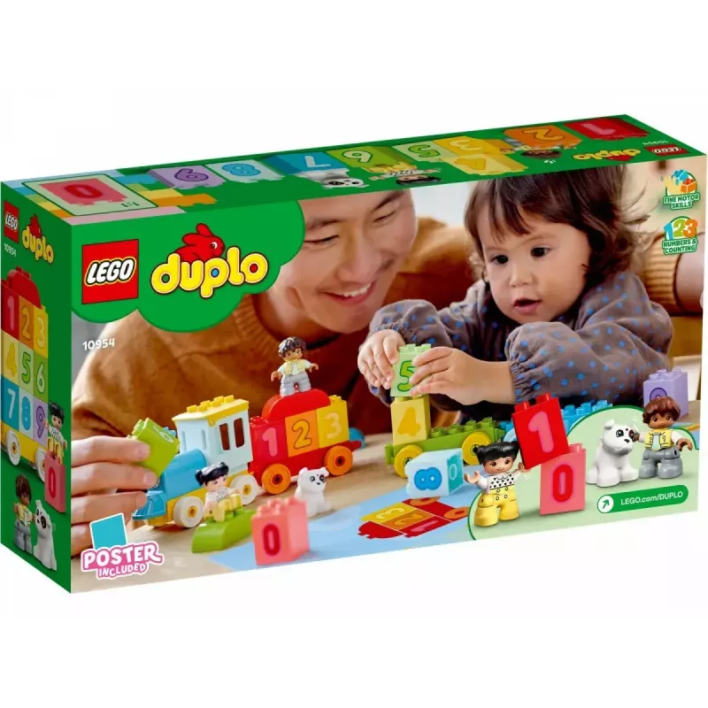 LEGO DUPLO skaičių traukinukas 10954 – ankstyvojo mokymosi traukinys su sunumeruotais vagonėliais skaičiavimui ir rūšiavimui