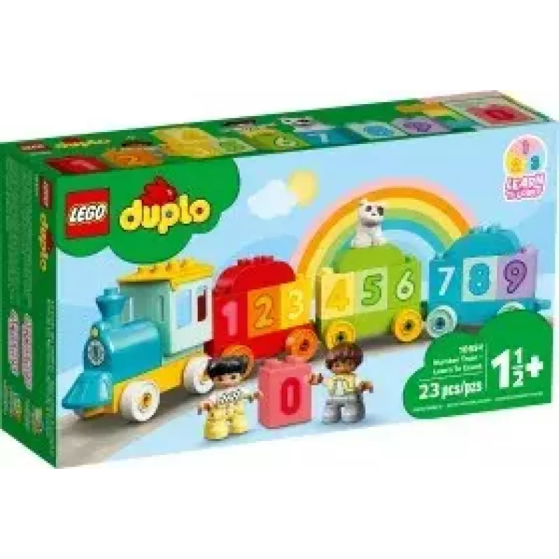 LEGO DUPLO skaičių traukinukas 10954 – ankstyvojo mokymosi traukinys su sunumeruotais vagonėliais skaičiavimui ir rūšiavimui