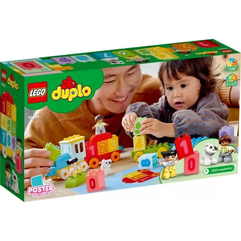 LEGO DUPLO skaičių traukinukas 10954 – ankstyvojo mokymosi traukinys su sunumeruotais vagonėliais skaičiavimui ir rūšiavimui