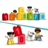 LEGO DUPLO skaičių traukinukas 10954 – ankstyvojo mokymosi traukinys su sunumeruotais vagonėliais skaičiavimui ir rūšiavimui