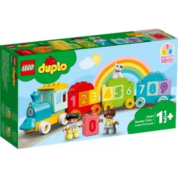 LEGO DUPLO skaičių traukinukas 10954 – ankstyvojo mokymosi traukinys su sunumeruotais vagonėliais skaičiavimui ir rūšiavimui