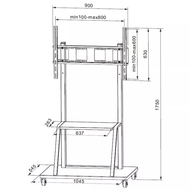 Nešiojamas plokščiaekranis grindinis stovas TECHLY Signage Display Mount ICA-TR30 – 55–100 colių, VESA 1200x600, 150 kg, ratukai, juodas