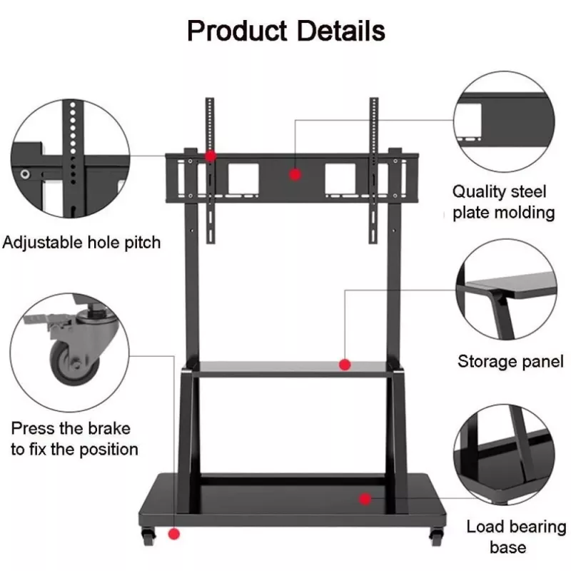 Nešiojamas plokščiaekranis grindinis stovas TECHLY Signage Display Mount ICA-TR30 – 55–100 colių, VESA 1200x600, 150 kg, ratukai, juodas