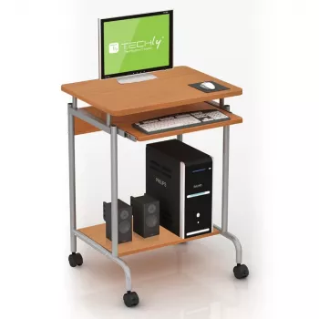 Stalas kompiuteriui TECHLY Compact ICA-TB S005 – kompaktiškas stalas, MDF stalviršis, ištraukiama lentyna klaviatūrai, ratukai, 600×450×750 mm, ąžuolinis