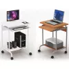 Stalas kompiuteriui TECHLY Compact ICA-TB S005 – kompaktiškas stalas, MDF stalviršis, ištraukiama lentyna klaviatūrai, ratukai, 600×450×750 mm, ąžuolinis