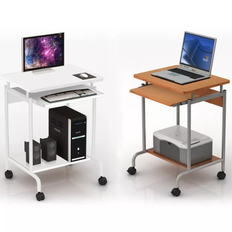 Stalas kompiuteriui TECHLY Compact ICA-TB S005 – kompaktiškas stalas, MDF stalviršis, ištraukiama lentyna klaviatūrai, ratukai, 600×450×750 mm, ąžuolinis