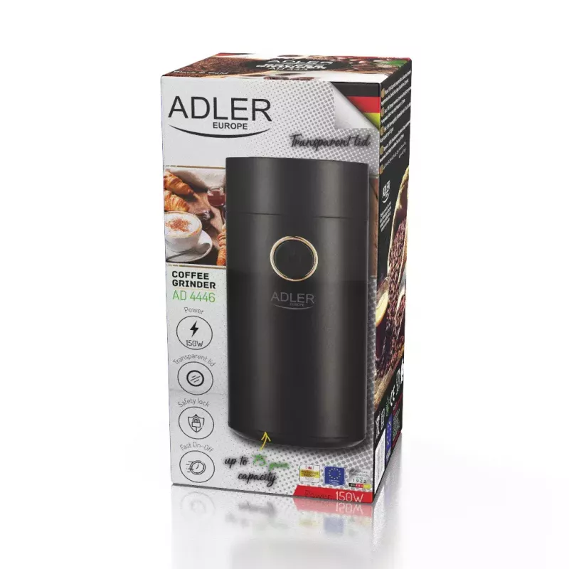 Kavos malūnėlis su plieniniais girnomis Adler AD 4446bg – 150 W, 75 g, juodas