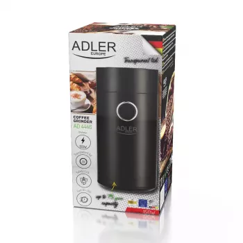 Kavos malūnėlis Adler AD4446BS – 150 W, nerūdijančio plieno girnos, 75 g pupelių talpa, juodas