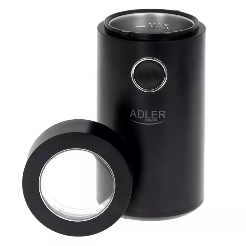 Kavos malūnėlis Adler AD4446BS – 150 W, nerūdijančio plieno girnos, 75 g pupelių talpa, juodas