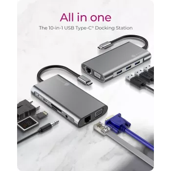 ICY BOX IB-DK4040-CPD Laidinis USB 3.2 Gen 1 (3.1 Gen 1) Type-C dokų stotelė, antracitinė, juoda