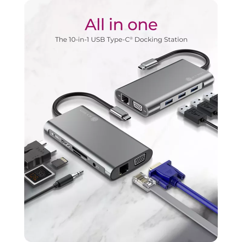 ICY BOX IB-DK4040-CPD Laidinis USB 3.2 Gen 1 (3.1 Gen 1) Type-C dokų stotelė, antracitinė, juoda