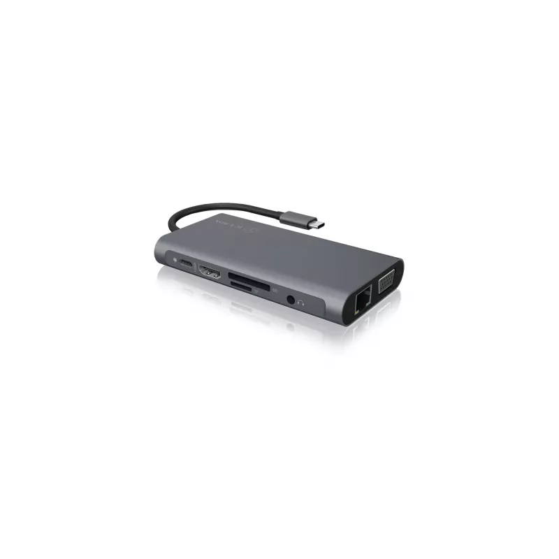 ICY BOX IB-DK4040-CPD Laidinis USB 3.2 Gen 1 (3.1 Gen 1) Type-C dokų stotelė, antracitinė, juoda