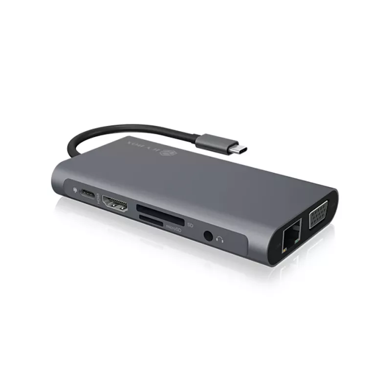 ICY BOX IB-DK4040-CPD Laidinis USB 3.2 Gen 1 (3.1 Gen 1) Type-C dokų stotelė, antracitinė, juoda