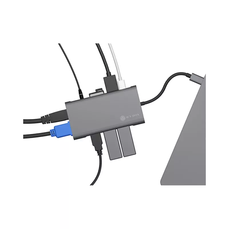 ICY BOX IB-DK4040-CPD Laidinis USB 3.2 Gen 1 (3.1 Gen 1) Type-C dokų stotelė, antracitinė, juoda