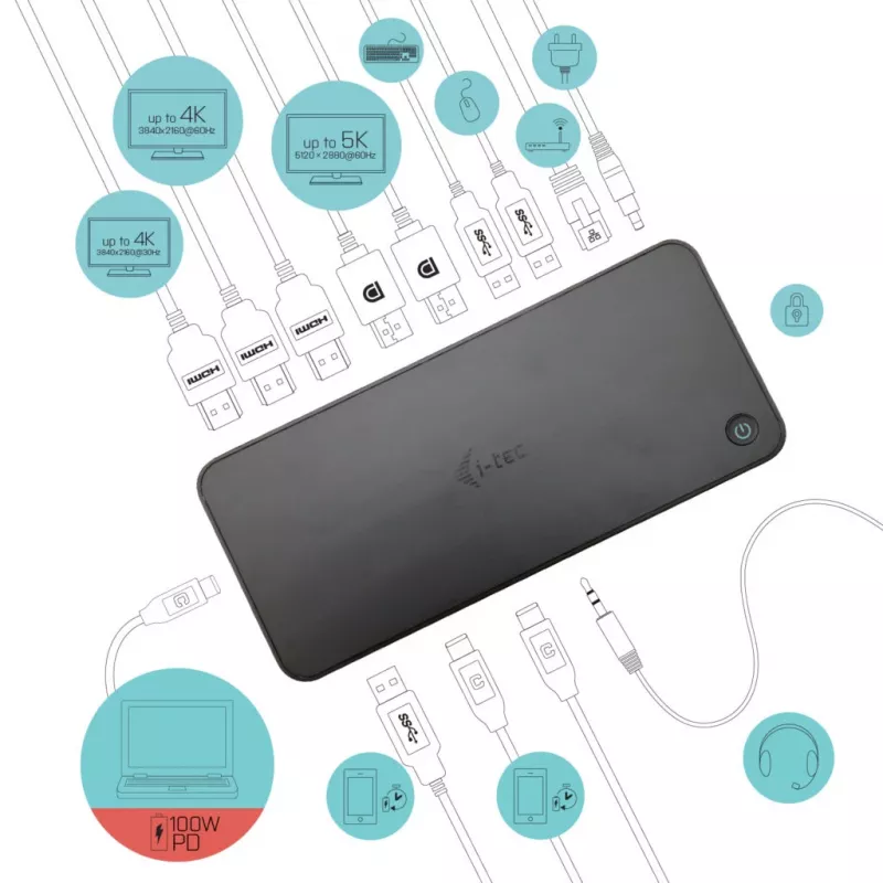 i-tec USB 3.0 / USB-C / Thunderbolt 3x 4K dokų stotelė su Power Delivery 100W