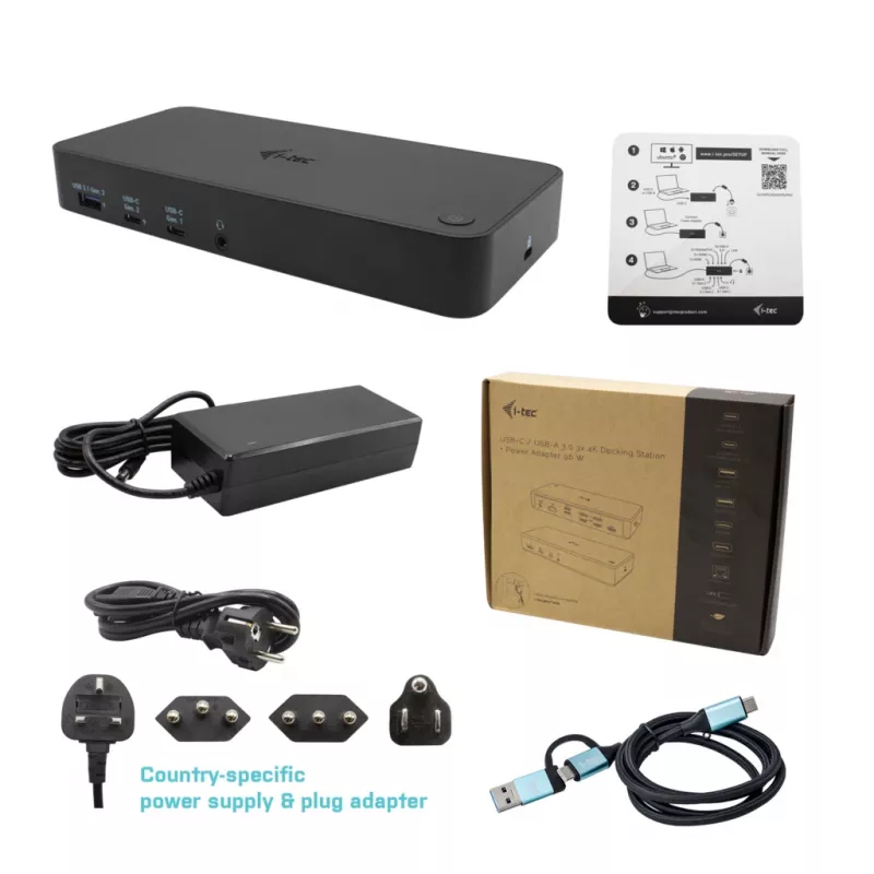 i-tec USB 3.0 / USB-C / Thunderbolt 3x 4K dokų stotelė su Power Delivery 100W