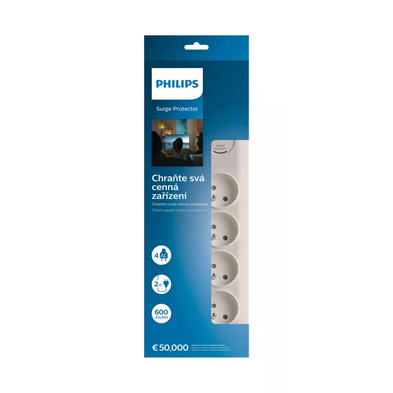 Apsauginis filtras Philips SPN7040WA/60 4 AC lizdai 600 J 2 m Baltas