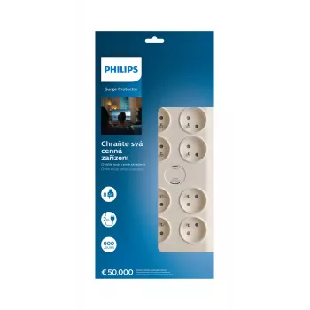 Philips SPN7080WA/60 apsauginis filtras nuo viršįtampių, baltas, 8 kištukiniai lizdai, 2 m