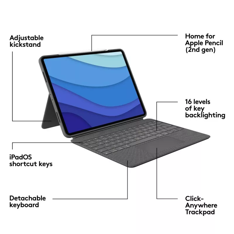LOGITECH Combo Touch - iPad Pro 12,9 colio (5-osios kartos) - anglų QWERTY